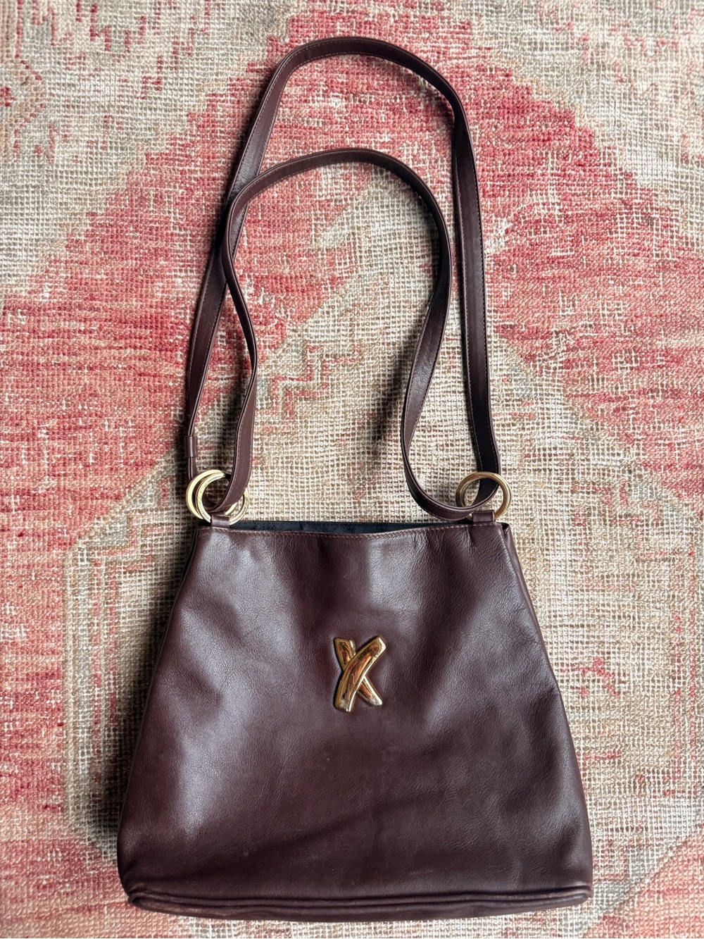 Paloma Picasso Brown Leather Shoulder Bag with Gold Hardware